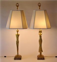 GIACOMETTI BRONZE LAMP PAIR  SOLD
